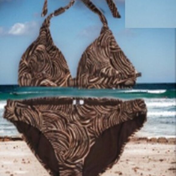 VNT Jantzen Bikini 2 Piece Size 14 Animal Print BROWN Triangle Top Bathing Suit - Picture 14 of 14